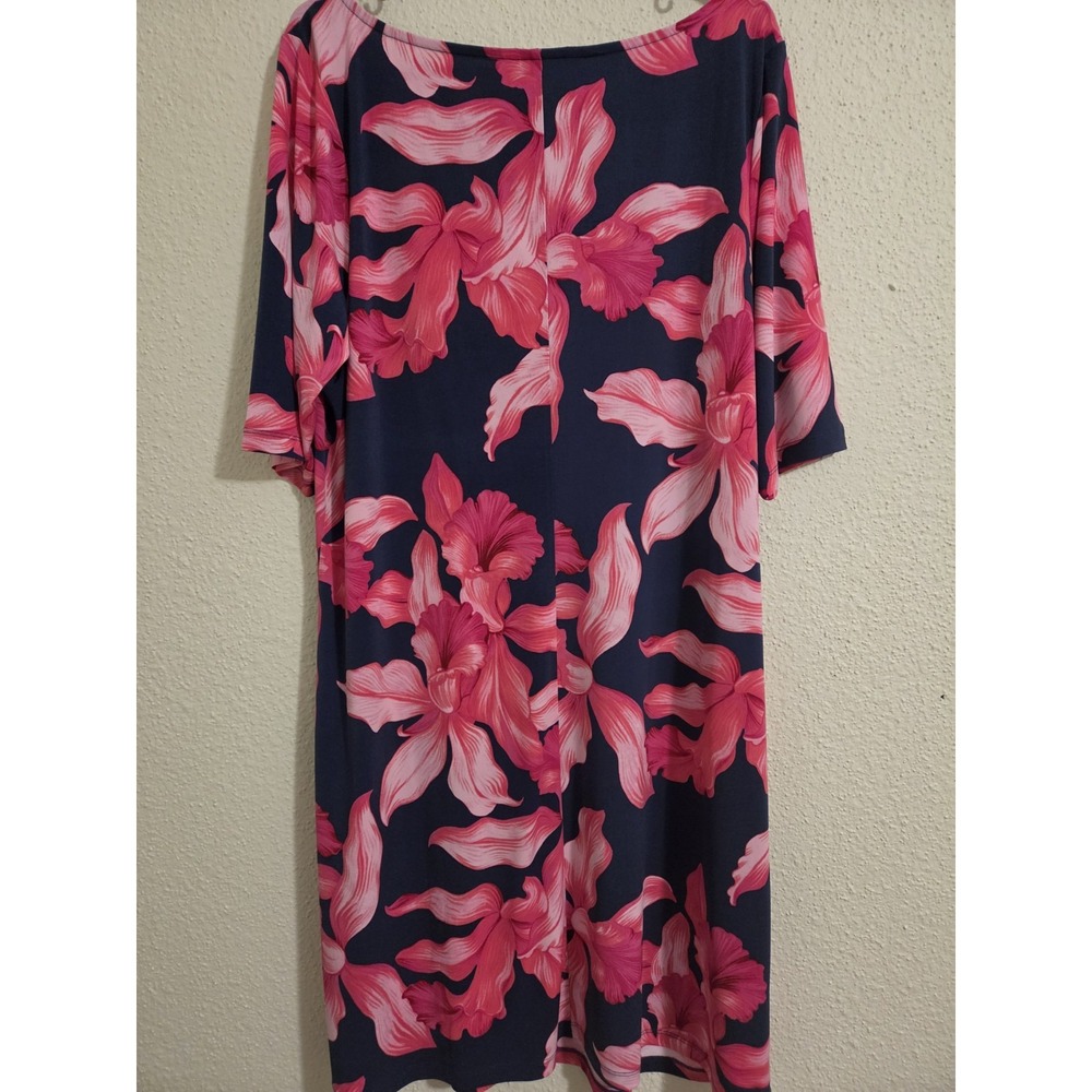Tommy Bahama Dress XL Womens Navy Pink Floral Orchid Stretch Shift Knee Length - Picture 5 of 5